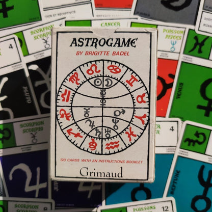 Astrogame by Brigitte Badel – Rare Vintage Astrology Card Deck (1986) – 120 Cards + Guidebook – Grimaud Edition