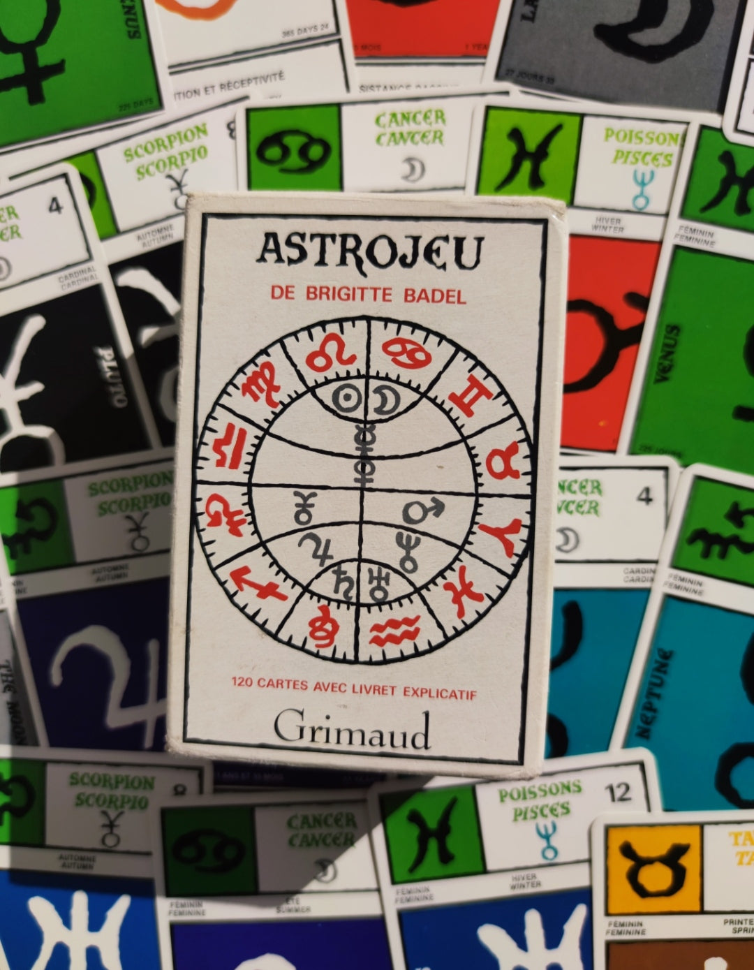 Astrogame by Brigitte Badel – Rare Vintage Astrology Card Deck (1986) – 120 Cards + Guidebook – Grimaud Edition