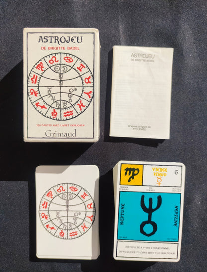Astrogame by Brigitte Badel – Rare Vintage Astrology Card Deck (1986) – 120 Cards + Guidebook – Grimaud Edition