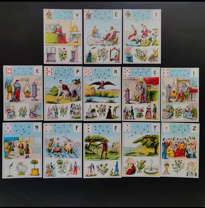 Sélection de cartes illustrées du Grand Jeu de Mademoiselle Le Normand.