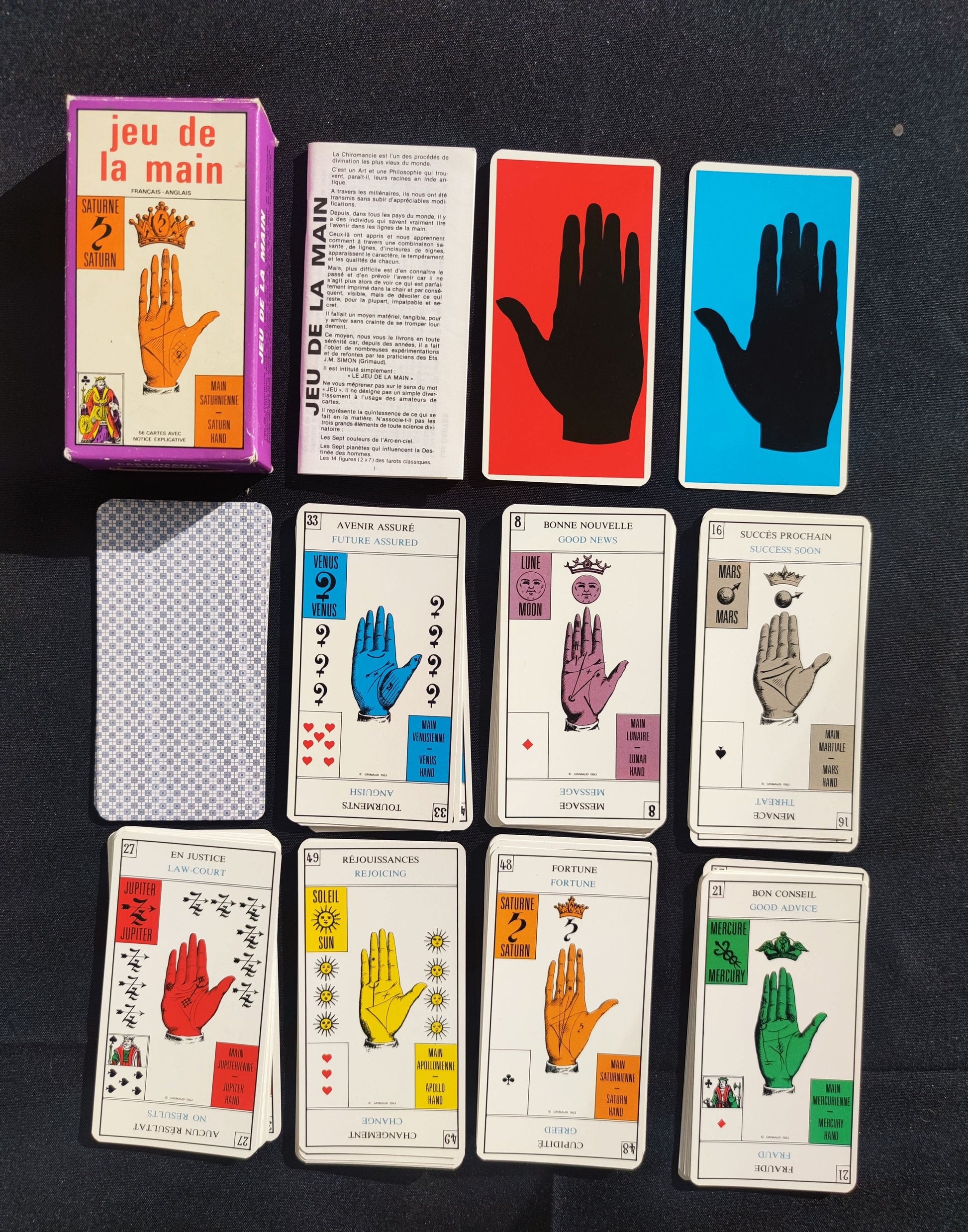 Hand game,palmistry-Grimaud- 1969-gift-divination-cartomancy-clairvoyance-fortune telling- tarot deck-esotericism-prediction