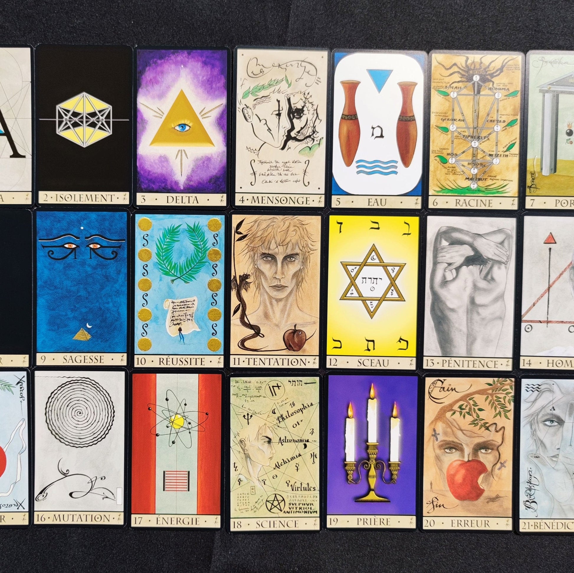  Cartes de l’Oracle de la Triade 1998 – illustrations symboliques ésotériques de Dominike Duplaa 