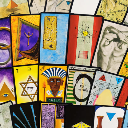  Cartes de l’Oracle de la Triade 1998 étalées – illustrations symboliques ésotériques de Dominique Duplaa 