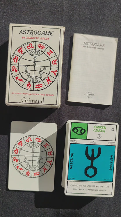Astrogame by Brigitte Badel – Rare Vintage Astrology Card Deck (1986) – 120 Cards + Guidebook – Grimaud Edition