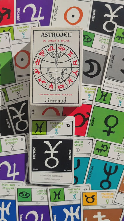 Astrogame by Brigitte Badel – Rare Vintage Astrology Card Deck (1986) – 120 Cards + Guidebook – Grimaud Edition